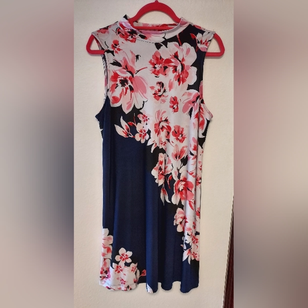 Floral Sleeveless Top - Pink and Navy